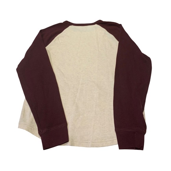 American Eagle Mens Super Soft Waffle Knit Thermal Raglan Shirt Burgundy Cream M - Picture 2 of 6